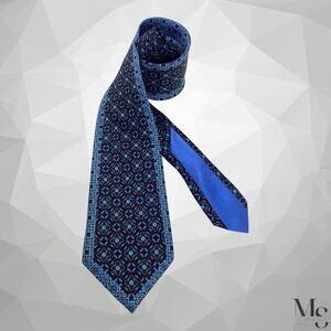 ITALO FERRETTI Blue Medallion Print Silk Tie Hand Made In Italy W: 3" EX COND